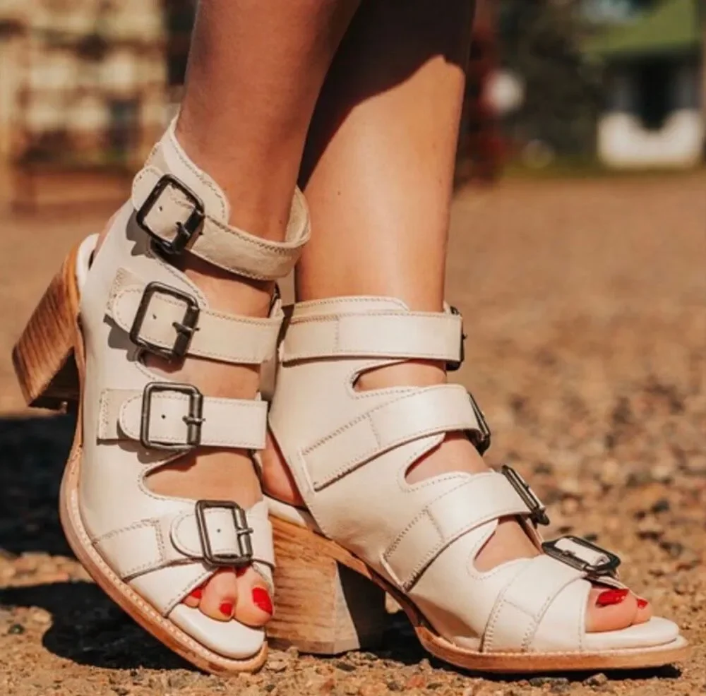 Freebird by Steven Quail Multi Buckle Heels Beige Size 8